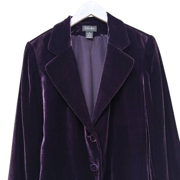Rafaella Velvet Blazer Size 14 Purple Rayon Silk Luxury Womens Evening Jacket - Picture 2 of 6